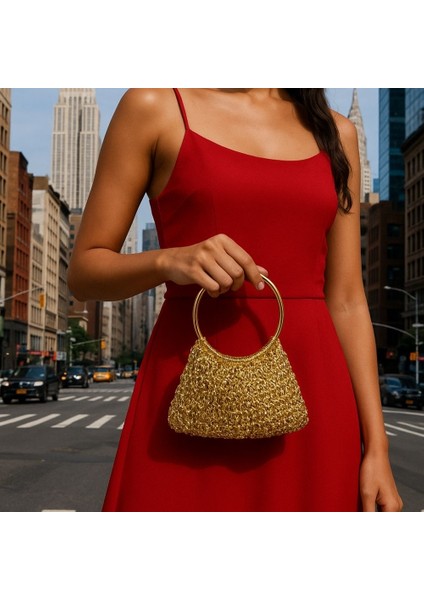 Metalik Rafya Şık Çanta, Gece, Gündüz, Düğün, Nişan, Davetlerde Veya Günlük Şık Kullanımlı