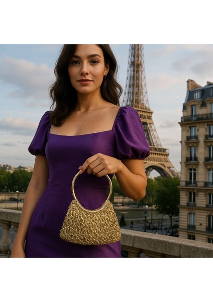 Metalik Rafya Şık Çanta, Gece, Gündüz, Düğün, Nişan, Davetlerde Veya Günlük Şık Kullanımlı modelleri