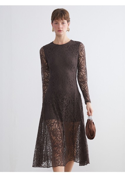 Yeni Sezon Bisiklet Yaka Dantelli Elbise