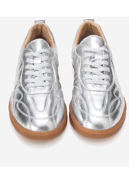 Kadın Düz Taban Bağcıklı Spor Ayakkabı Gerçek Deri Rc Zenit Gümüş indirimleri
