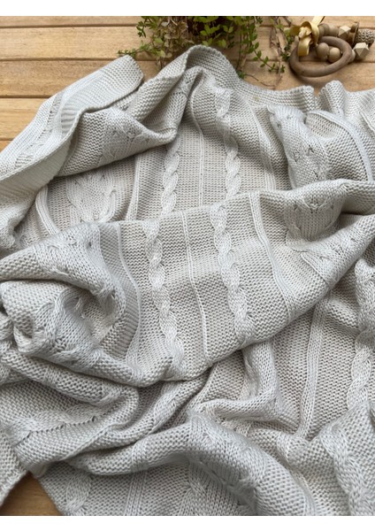 Triko Tek Kat Bebek Battaniye Bej 90X100 Cm-Saç Örgü Zincir Desenli fırsatları