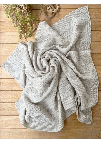 Triko Tek Kat Bebek Battaniye Bej 90X100 Cm-Saç Örgü Zincir Desenli indirimleri