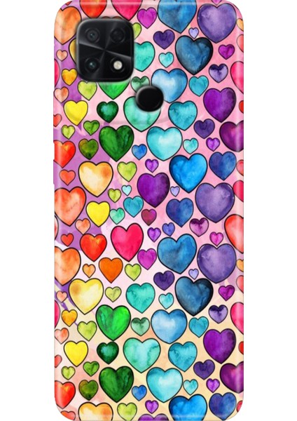 Poco C40 Kılıf Renkli Temalı Silikon Kalp Çizim