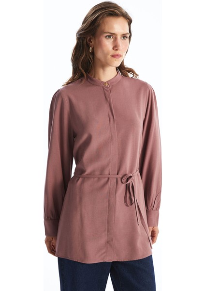 Yeni Sezon Hakim Yaka Keten Karışımlı Kadın Tunik