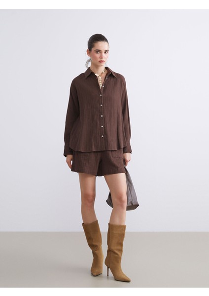 Yeni Sezon Beli Lastikli Dokulu Müslin Kadın Şort