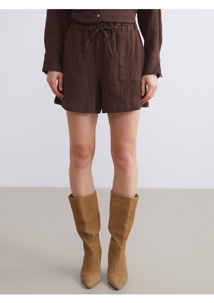 Yeni Sezon Beli Lastikli Dokulu Müslin Kadın Şort fiyatları