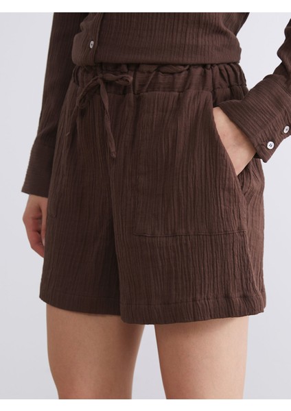 Yeni Sezon Beli Lastikli Dokulu Müslin Kadın Şort modelleri