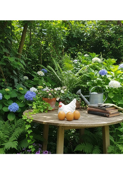 Dekoratif Tavuk ve Yumurtalar Biblo Seti - Bereket ve Bolluk Temalı Beyaz Tavuk Figürü fırsatları