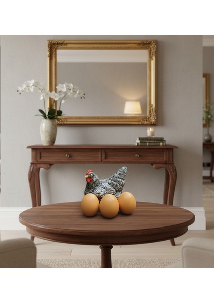 Dekoratif Tavuk ve Yumurtalar Biblo Seti - Bereket ve Bolluk Temalı Gri Tavuk Figürü fiyatları