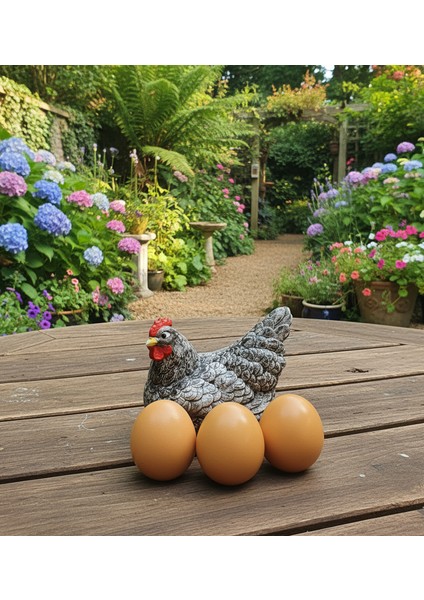 Dekoratif Tavuk ve Yumurtalar Biblo Seti - Bereket ve Bolluk Temalı Gri Tavuk Figürü fırsatları