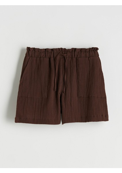 Yeni Sezon Beli Lastikli Dokulu Müslin Kadın Şort indirimleri