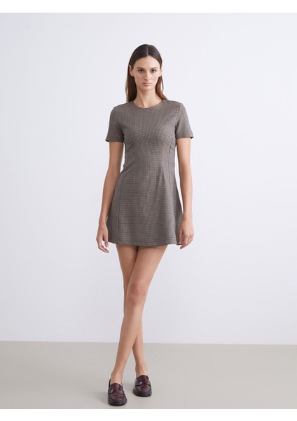 Yeni Sezon Bisiklet Yaka Ekose Mini Elbise