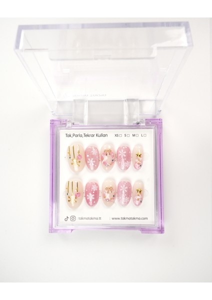 10'lu Pembe Kısa Oval KOV1523 Tekrar Kullanılabilir El Yapımı Protez Takma Tırnak - Pembe-L modelleri