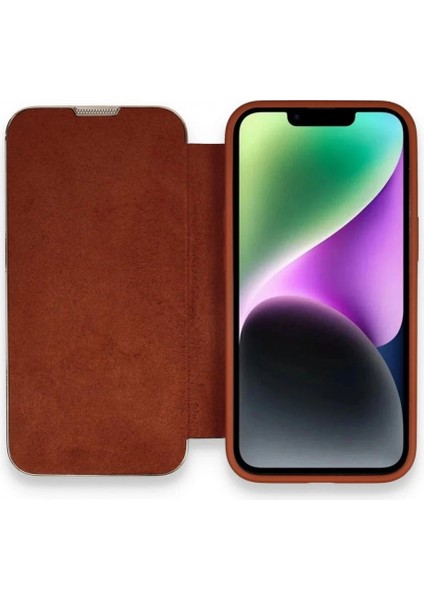 iPhone 14 Pro Max Kılıf Dolpin Kapaklı - Kahverengi