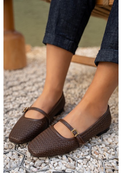 Samuel Acı Kahve Örgü Detaylı Düz Kadın Babet fiyatları