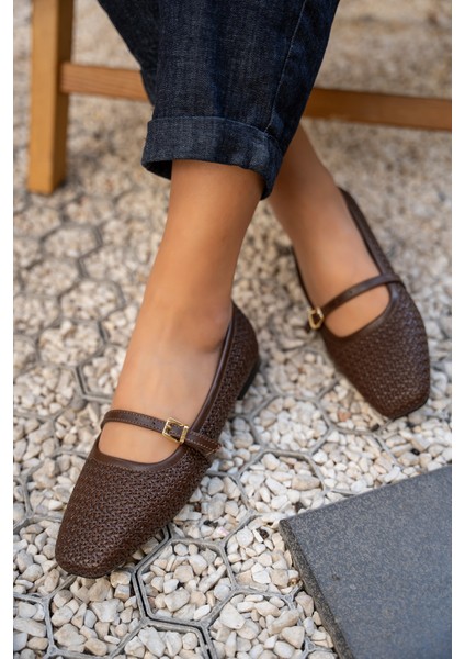 Samuel Acı Kahve Örgü Detaylı Düz Kadın Babet modelleri