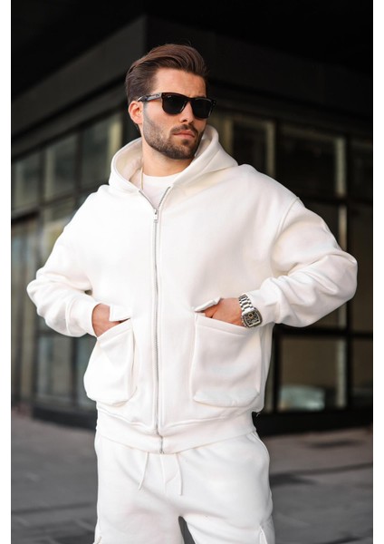 Ekru Kapüşonlu Kargo Cepli Erkek Eşofman Takımı E7342 modelleri
