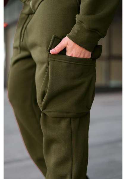 Haki Kapüşonlu Kargo Cepli Erkek Eşofman Takımı E7342 fırsatları