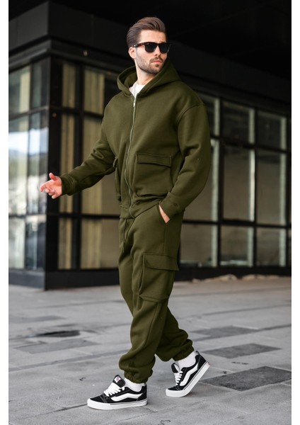 Haki Kapüşonlu Kargo Cepli Erkek Eşofman Takımı E7342 indirimleri