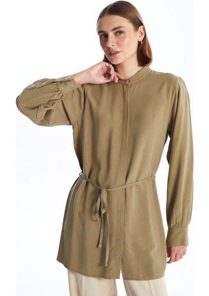 Yeni Sezon Hakim Yaka Keten Karışımlı Kadın Tunik