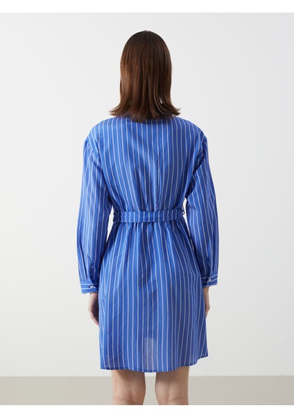 Yeni Sezon Gömlek Yaka Çizgili Poplin Elbise fırsatları