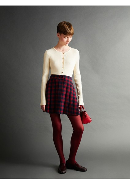 Yeni Sezon Dar Fit Ekose Kadın Pileli Etek