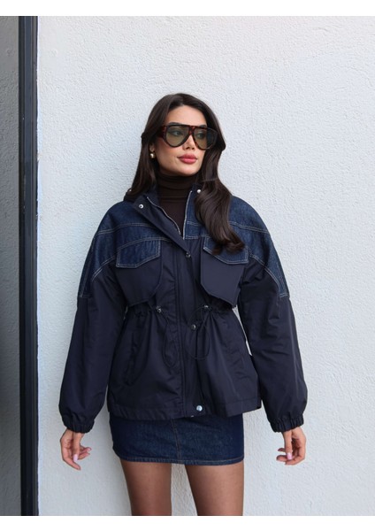 Denim Garnili Bel Büzgülü Mont fırsatları