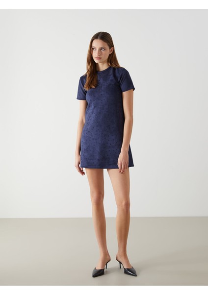 Yeni Sezon Bisiklet Yaka Taşlı Elbise