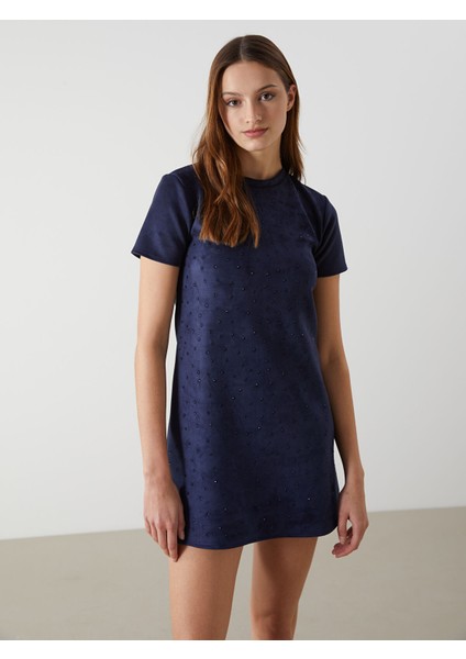 Yeni Sezon Bisiklet Yaka Taşlı Elbise fiyatları