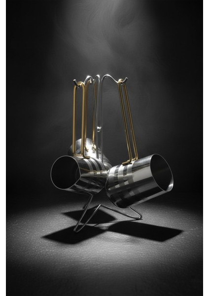 Paslanmaz Çelik Gold Kulp Detaylı Desenli Cezve Takımı Standlı fiyatları