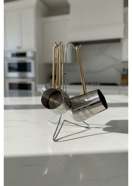 Paslanmaz Çelik Gold Kulp Detaylı Desenli Cezve Takımı Standlı modelleri