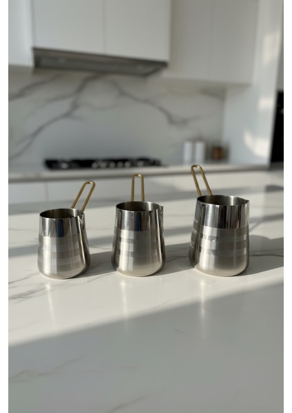 Paslanmaz Çelik Gold Kulp Detaylı Desenli Cezve Takımı Standlı fırsatları