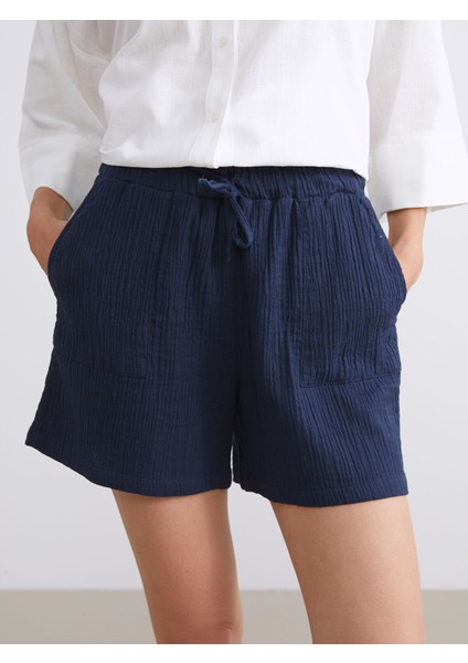 Yeni Sezon Beli Lastikli Dokulu Müslin Kadın Şort modelleri