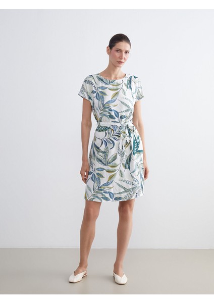 Yeni Sezon Bisiklet Yaka Çiçekli A Kesim Elbise