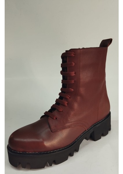 Kadın Hakiki Deri Bağcıklı ve Fermuarlı Eva Taban Taba Bot