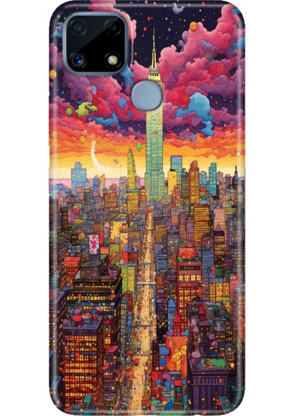 Realme C25 Kılıf Desenli Silikon Renkli Phone Case Retro Newyork
