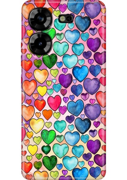 Tecno Pova 5 Kılıf Renkli Esnek Silikon Kalp Çizim