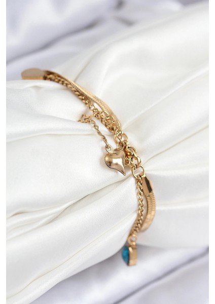 316L Çelik Nazar Boncuk Detaylı Mavi Zirkon Taşlı Model Italyan Zincir Gold Renk Kadın Bileklik fiyatları
