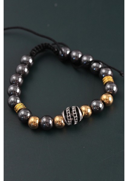 Doğal Taş Sarmal Model Gold ve Füme Renk Asansörlü Erkek Bileklik fiyatları