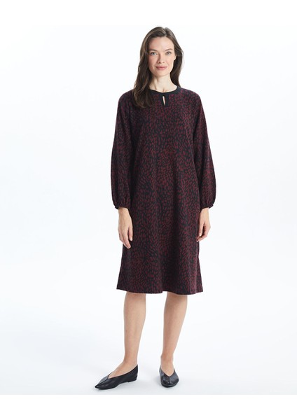 Yeni Sezon Bisiklet Yaka Desenli Elbise