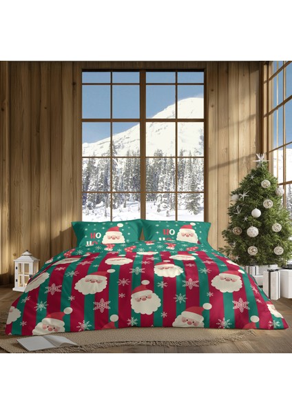 Santa Glow Noel Baba Desenli Yeni Yıl Nevresim Takımı - Çift Kişilik (Pamuk-Polyester, Gizli Fermuar) fiyatları