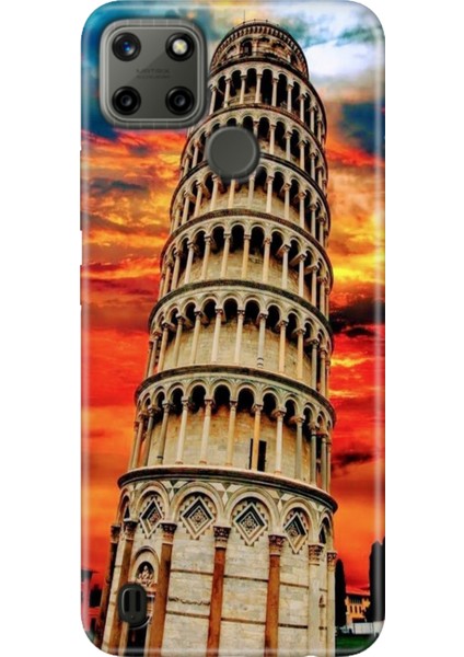 Realme C21Y - Realme C25Y Kılıf Desenli Kapak Renkli Tpu Uv Pizza Kulesi