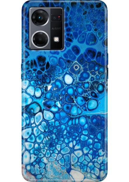 Oppo Reno 7 Kılıf (CPH2363) Egzotik Desenli Silikon Kampanyalı Kapak Derin Mavi