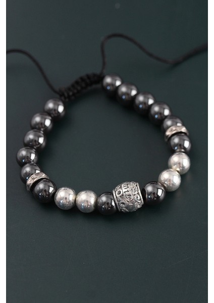 Doğal Taş Family Model Gümüş ve Füme Renk Asansörlü Erkek Bileklik fiyatları