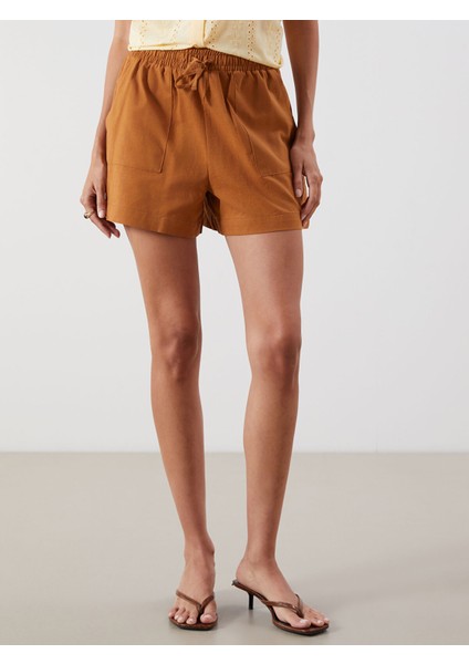 Yeni Sezon Beli Lastikli Keten Karışımlı Kadın Şort fiyatları