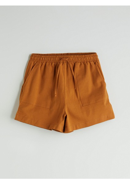 Yeni Sezon Beli Lastikli Keten Karışımlı Kadın Şort indirimleri