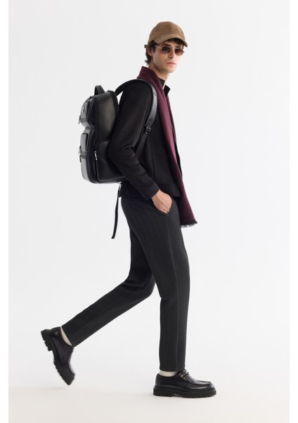 Erkek Siyah Dik Yaka Süet Dokulu Mevsimlik Comfort Fit Mont B006002