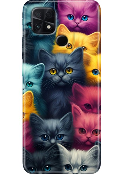 Poco C40 Kılıf Renkli Temalı Silikon Kedi Ordusu