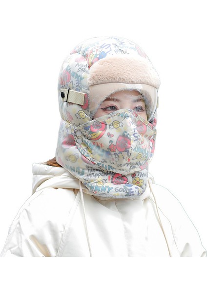 Yeni Lei Feng Şapka Kadın Kış Karikatür Bisiklet Elektrikli Bisiklet Şapkası Kış Rüzgar Geçirmez ve Sıcak Eser Soğuk Koruma Kulak Koruması ve Yüz Koruması Iki Parçalı Set (Yurt Dışından)