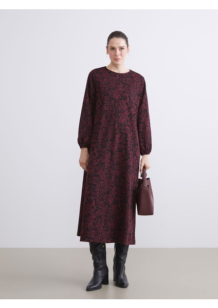 Yeni Sezon Büyük Beden Bisiklet Yaka Desenli Elbise